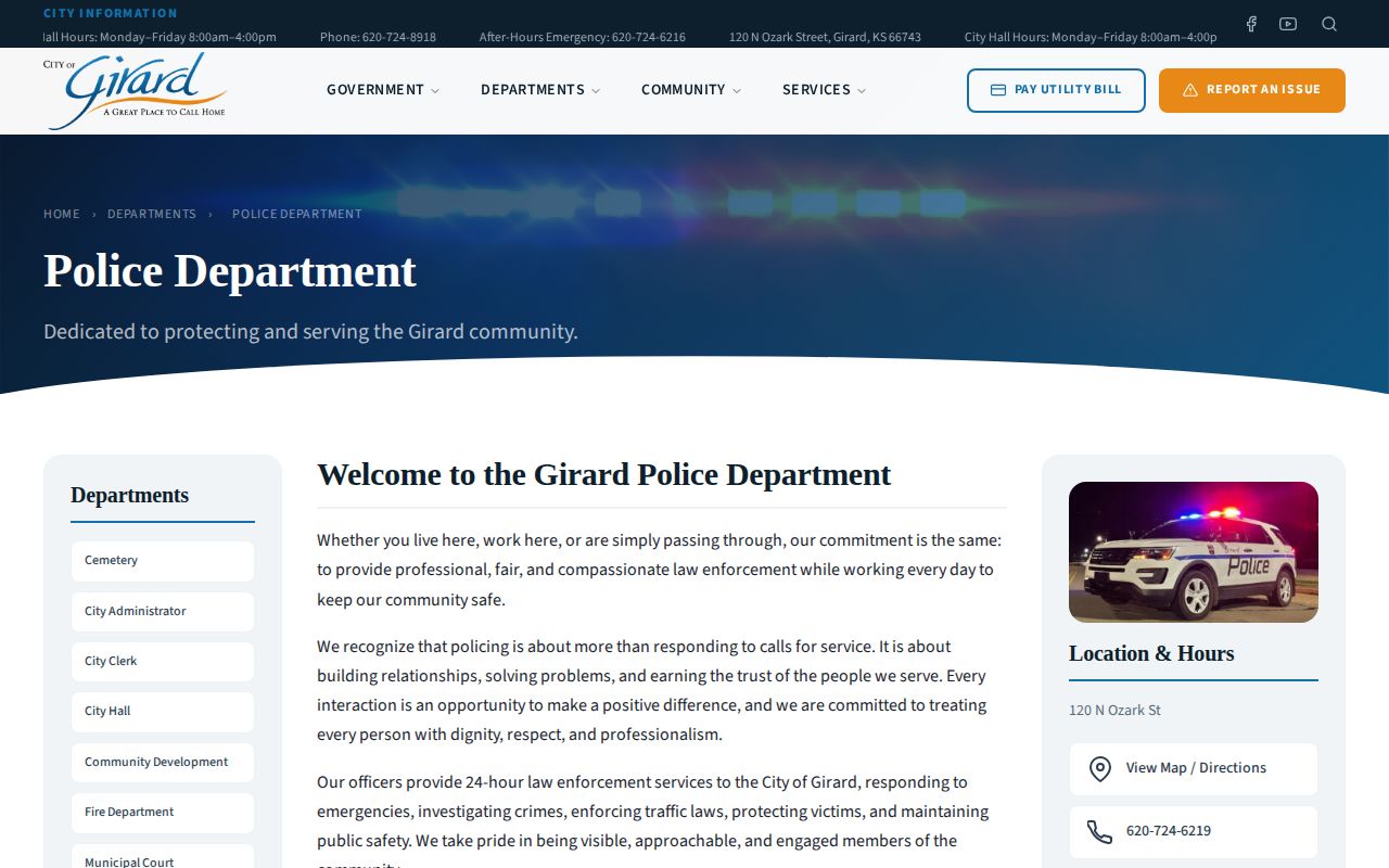 Girard Police Department official arrest records source in Crawford County