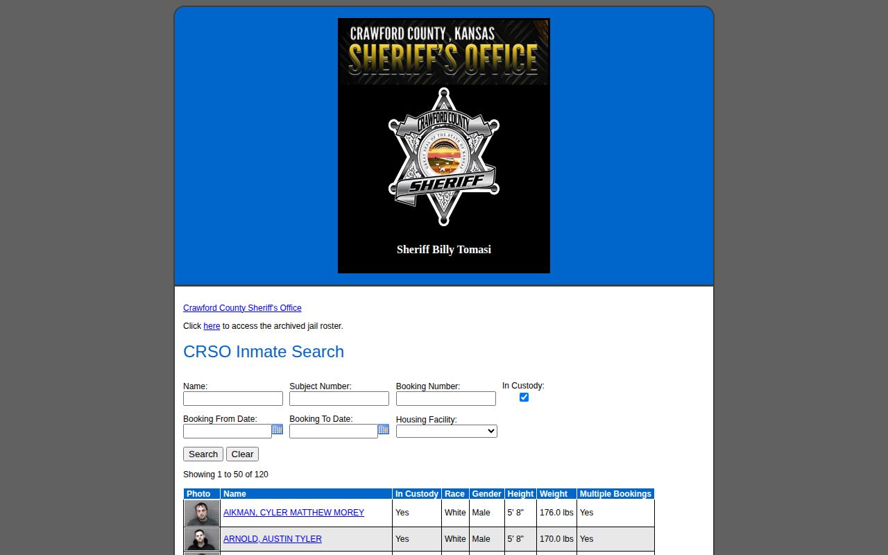 Crawford County current booking roster