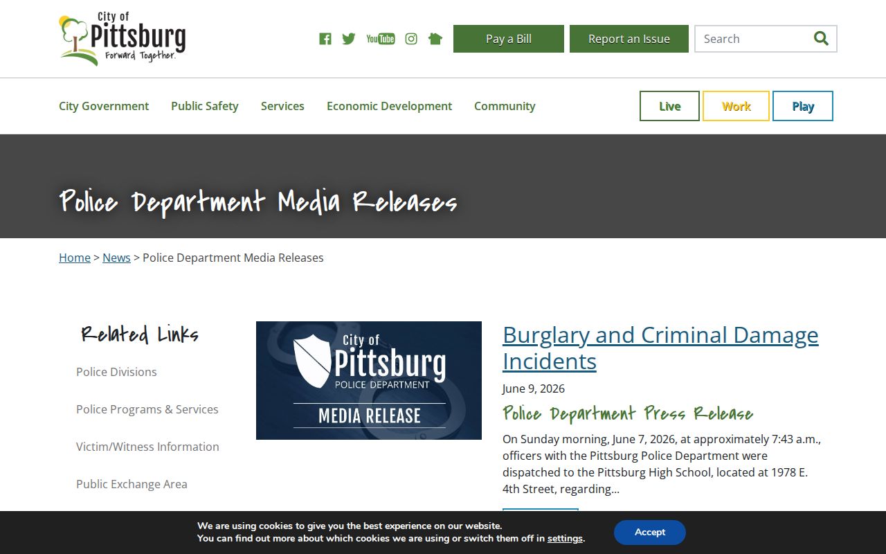 Pittsburg Police arrest media release archive in Crawford County